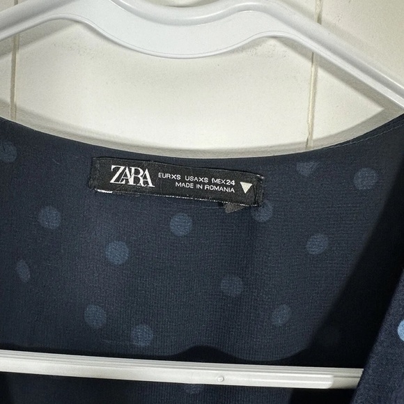 ZARA Midi Maxi Blue Polka Dots Dress puff Long Sleeves Size XS - Picture 13 of 14